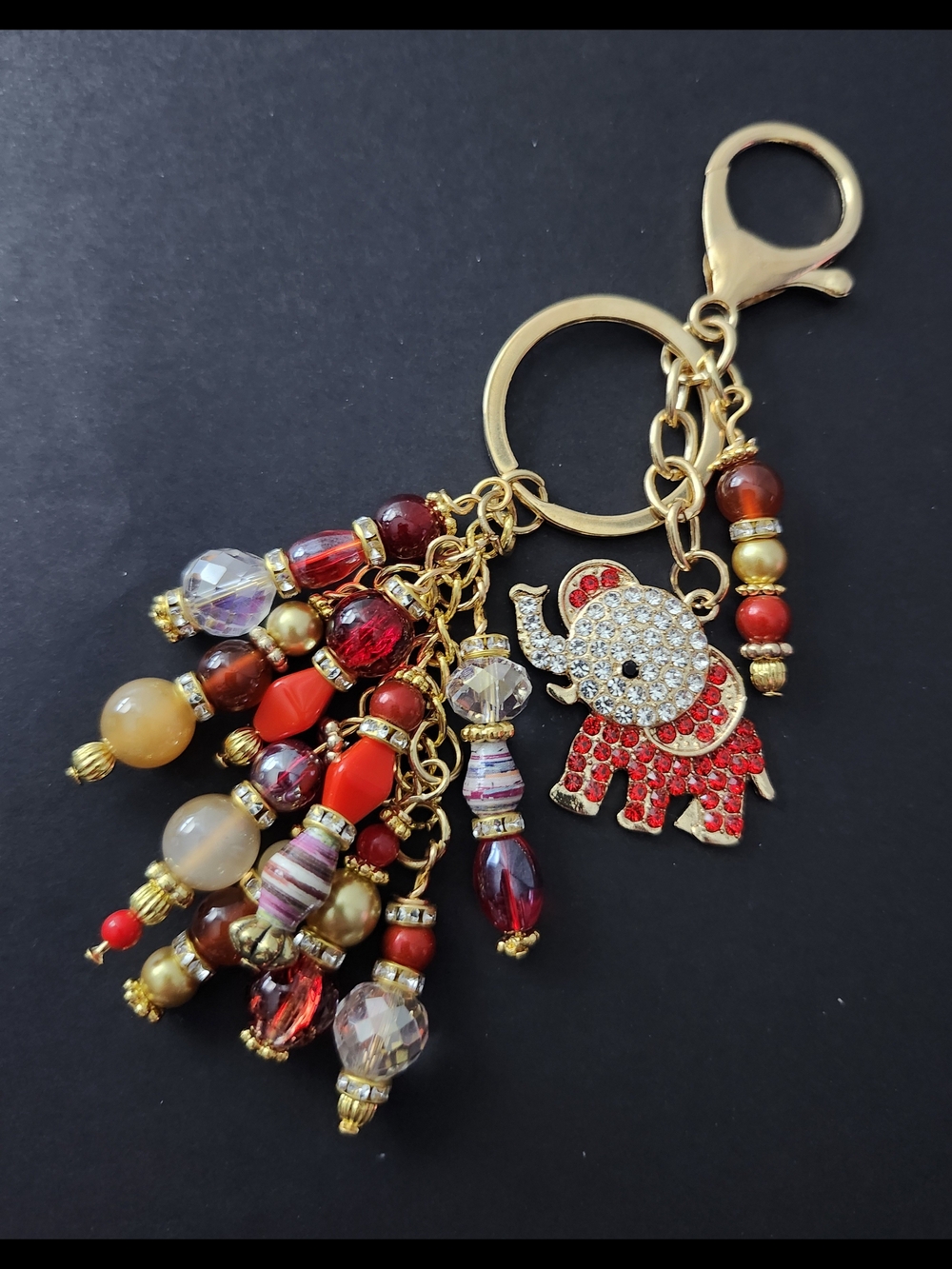 Elephant Purse Charm or Keychain Carnelian Opal Agate Glass Handcrafted